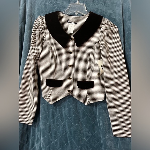 Women's NWT Long Sleeve Button Down Blazer With Felt Crushed Brown Velvet Collar - Picture 1 of 6